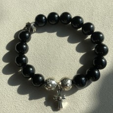 10mm오닉스볼  크로스펜던트 밴딩 팔찌