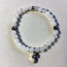 6mm 백옥  크로스펜던트포인트 밴딩 팔찌