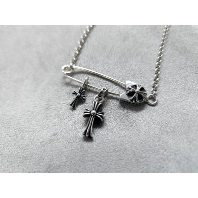 더블 베이비펫 크로스 펜던트 + 세이프티 핀 펜던트 목걸이 세트